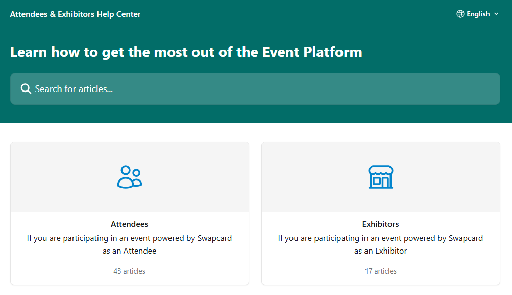 The Swapcard Help Center website for Attendees and Exhibitors